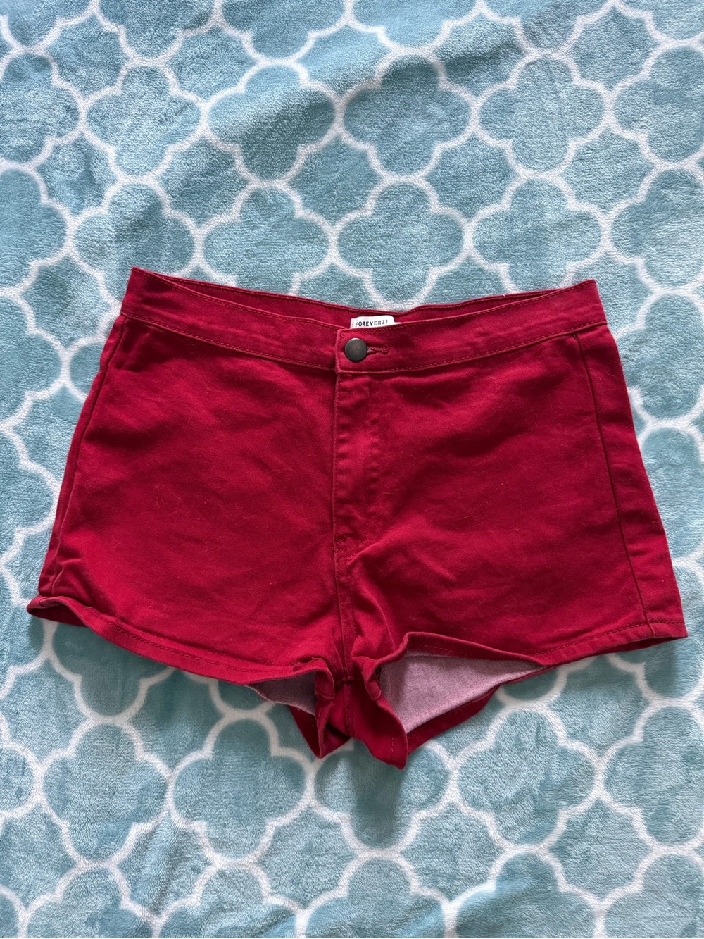 Forever 21 Burgundy High-Waist Cotton Blend Shorts